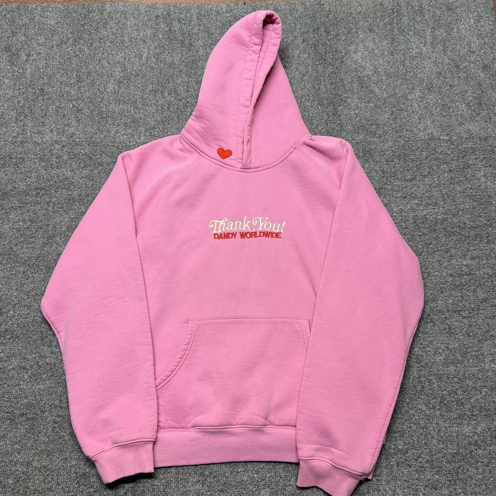 Dandy Worldwide Hoodie Women's L Pink Fleece Pullover Thank You Hearts Graphic